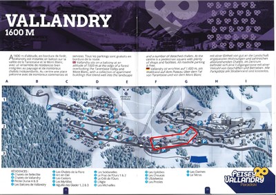 Les Arcs/Vallandry – Paradiski – no name rezidence - plánek střediska Vallandry a poloha rezidencí