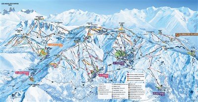 Les Sybelles – L'Orée des Pistes - skimapa Les Sybelles zahrnující 6 středisek - St. Sorlin d´Arves, St. Jean d´Arves, Toussuire, Corbier, Bottieres, St. Colomban des Villards