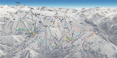Les Sybelles – L'Orée des Pistes - skimapa Les Sybelles zahrnující 6 středisek - St. Sorlin d´Arves, St. Jean d´Arves, Toussuire, Corbier, Bottieres, St. Colomban des Villards